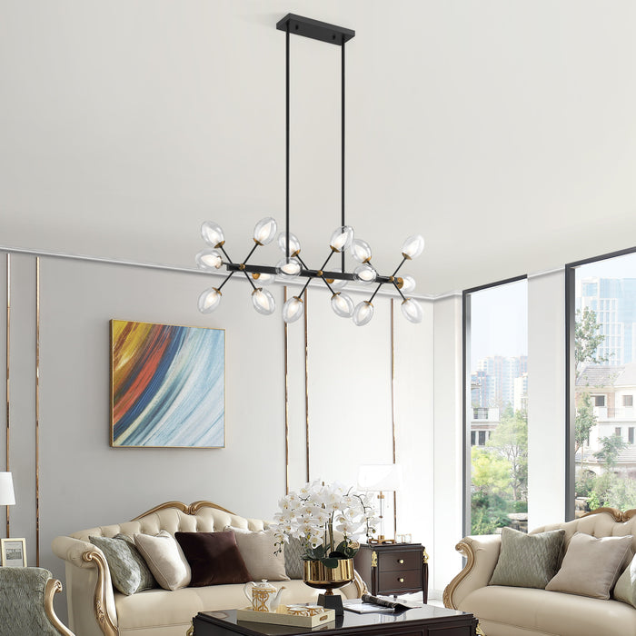 Finesse Decor-Nodus Crystal Rectangular 18 Lights Chandelier Black-SKU: CH-32400-B